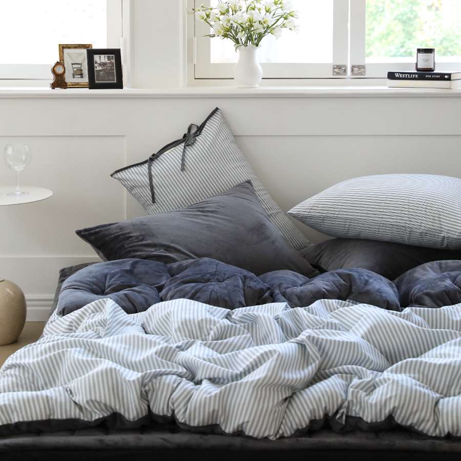 극세사이불 겨울 차렵이불 이음선없는 광폭 옥수수솜 시티팝 스트라이프 4색상 단품 SS