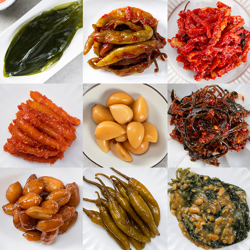 [대한민국]절임반찬류 27종 /깻잎 고들빼기 명이나물 간장고추 땅콩조림 마늘쫑무침 해와바다