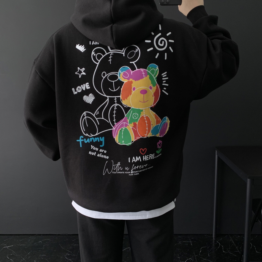 남자 후드티 오버핏 가을 겨울 커플 프린팅 후드티셔츠 이미지 3