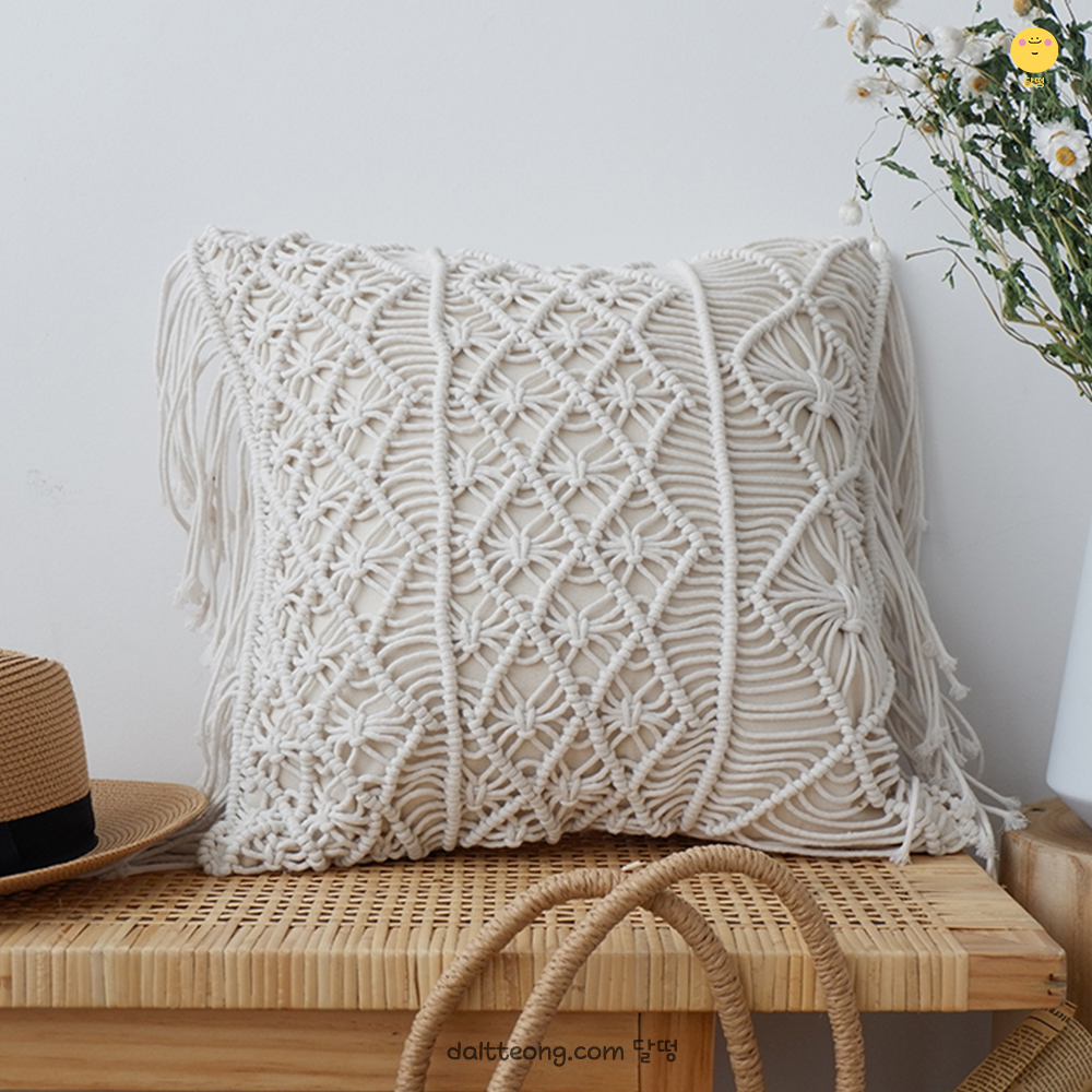 달떵 북유럽 마크라메B 패턴 쇼파 쿠션 커버 예쁜 고급 패브릭 자수 거실 침실 인테리어