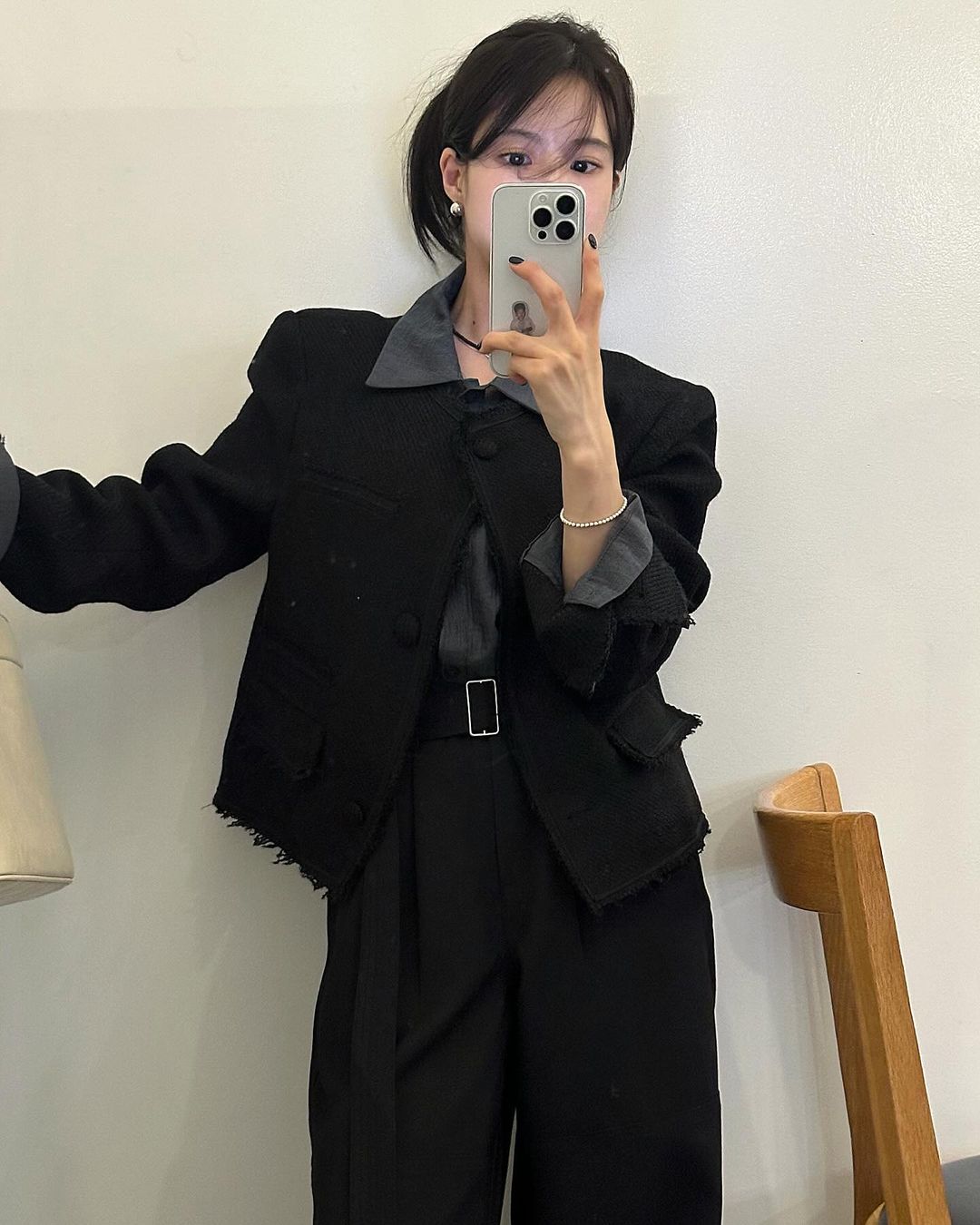 브래비 여성 가을 울 노카라 라운드 데끼 오버핏 루즈핏 트위드자켓 - 상품 이미지