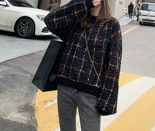 여자여자몰 실물깡패 색실뜨개 짜임 루즈핏니트티 컬러풀 라운드넥 이미지 7