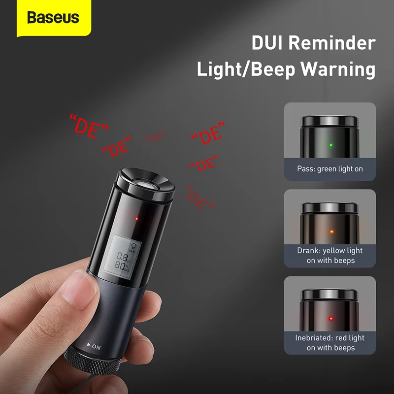 Baseus LED 알코올 테스터 알코올 감지기 USB 충전식 음주 측정기 고감도 센서 - 상세 이미지 3