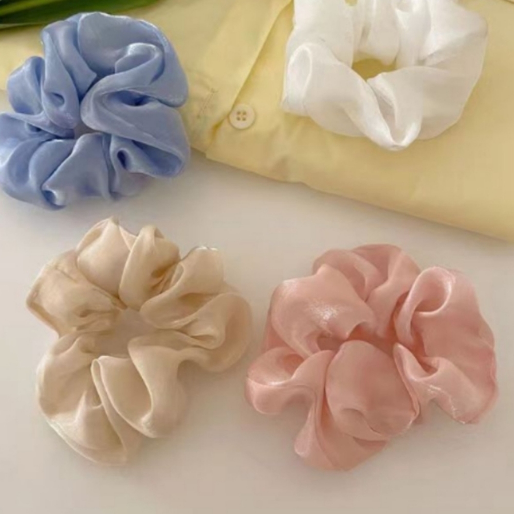 잘늘어나는머리끈 핑크 한복 스크런치 실크 자국안남는 안아픈 - 상품 이미지
