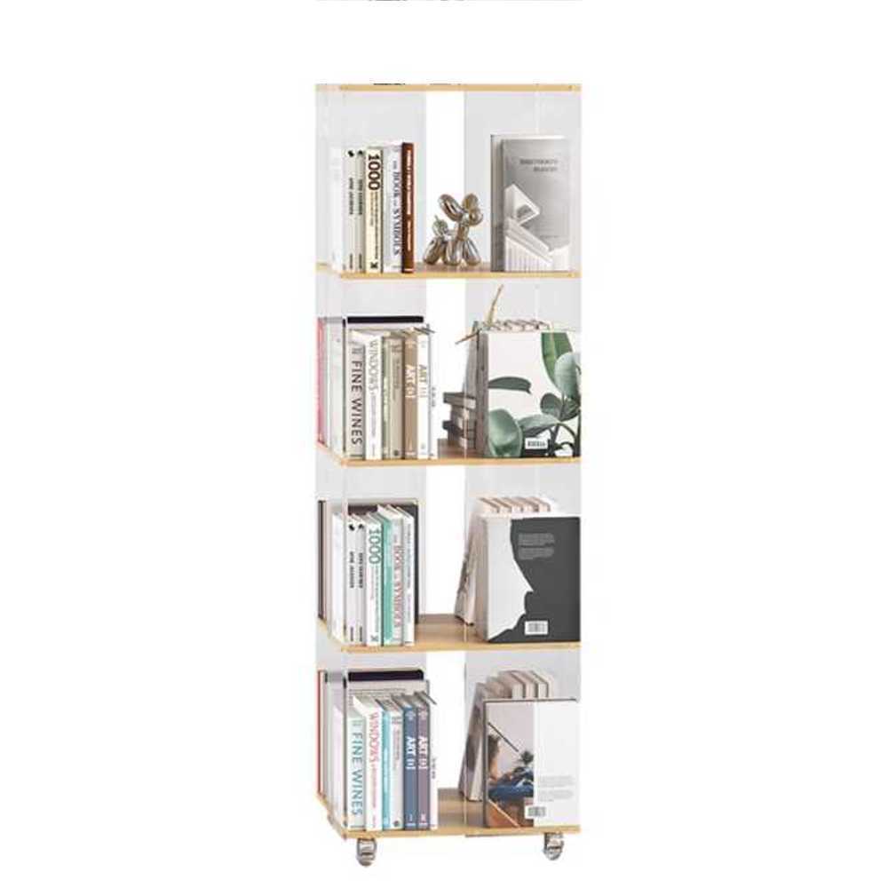 아크릴 회전책장 투명 거실 교구장 조립식 틈새 좁은 4단 원목 컬러 - 상품 이미지
