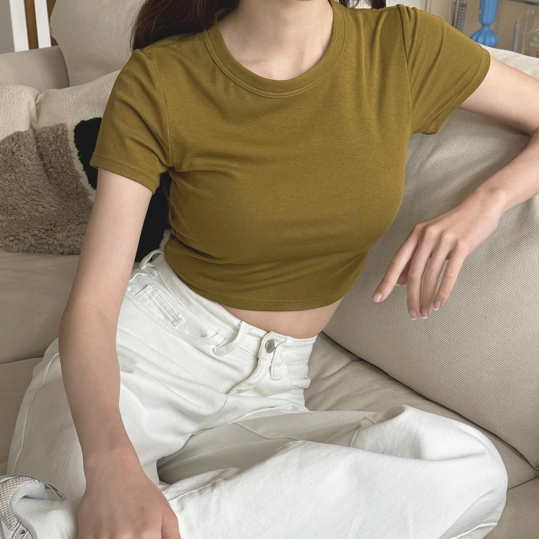 캡내장 크롭 반팔티 크롭티 셔츠 - 상세 이미지 2