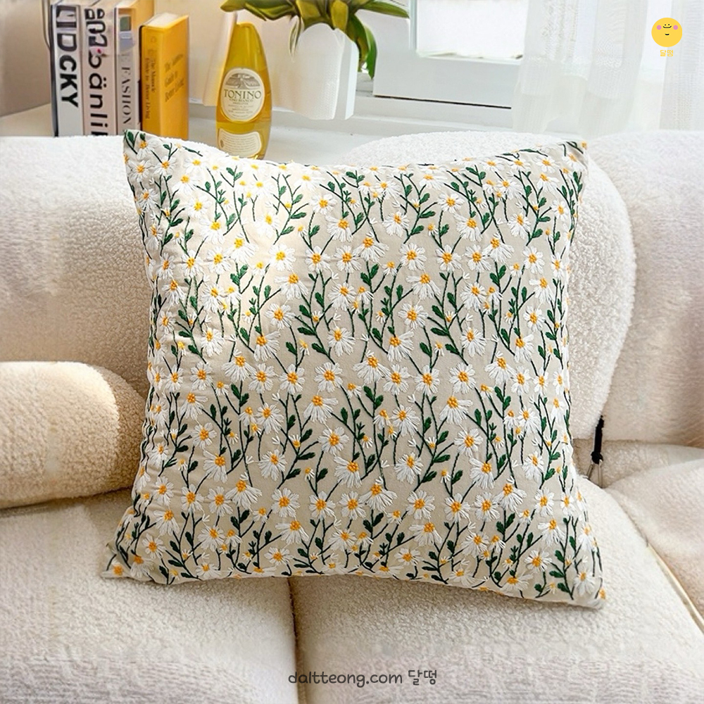 달떵 북유럽 플라워 가든 자수 거실 쇼파 쿠션 커버 패브릭 고급 인테리어