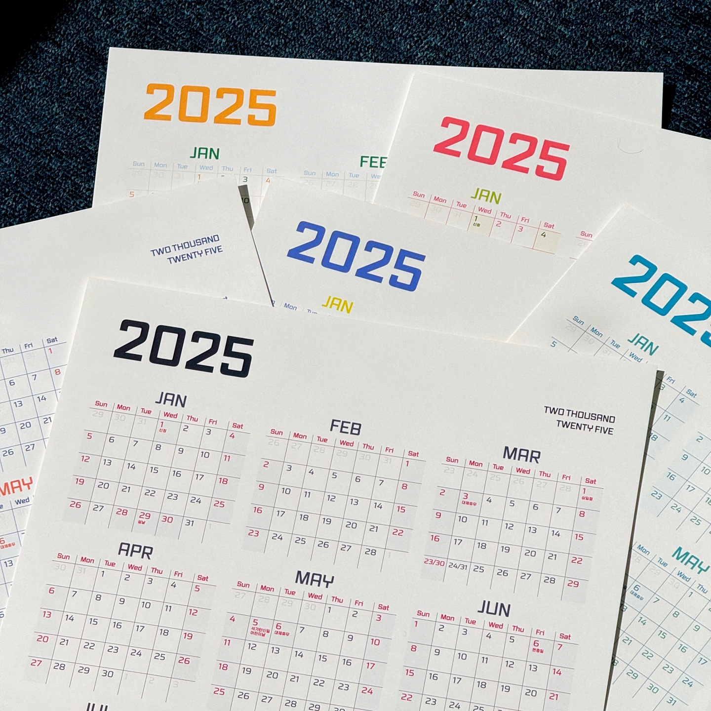 2025년 벽걸이 인테리어 연력 1년 포스터 캘린더 벽 한장 연간 달력 오렌지블루 중형 이미지 8