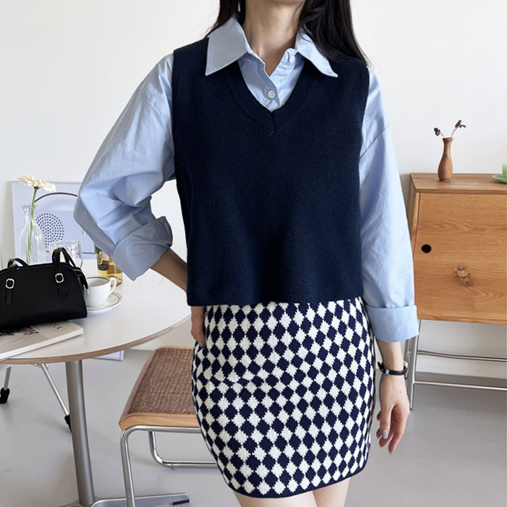 예식장복장 하객룩 결혼식 데이트룩 봄 가을 베스트 스커트세트 - 상세 이미지 3