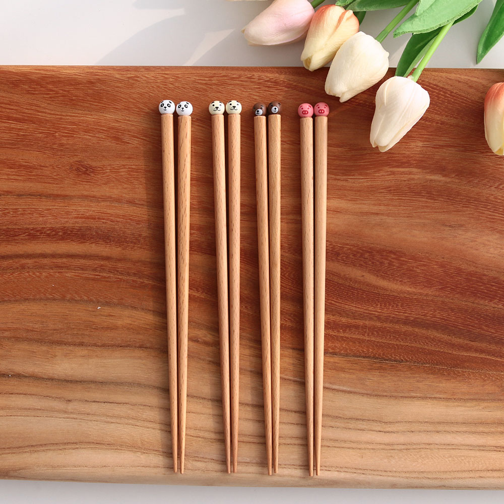 주주브 동물 캐릭터 장식 젓가락 나무 우드 일식 수저 예쁜 신혼 부부 귀여운 찹스틱