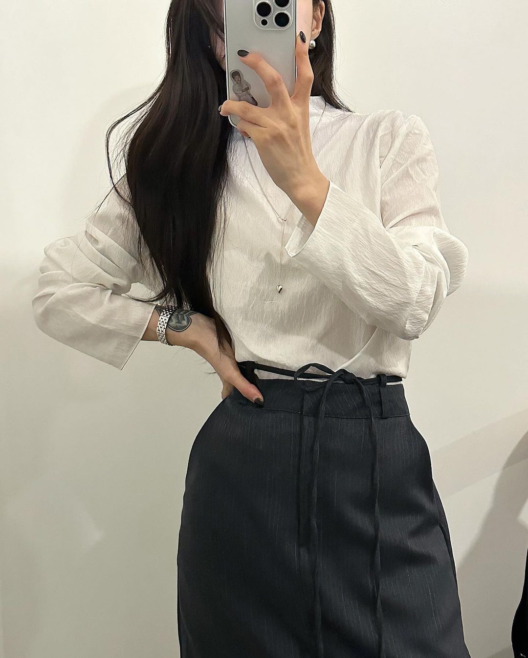 르젠 여성 가을 레이어드 터틀넥 하프넥 시스루 블라우스