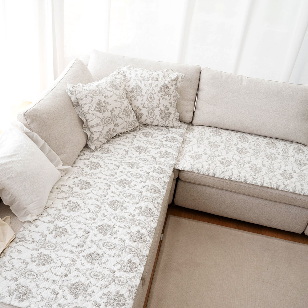 마벨로제 앤틱 사계절 면 쇼파패드 미끄럼방지 소파매트 그레이 2인