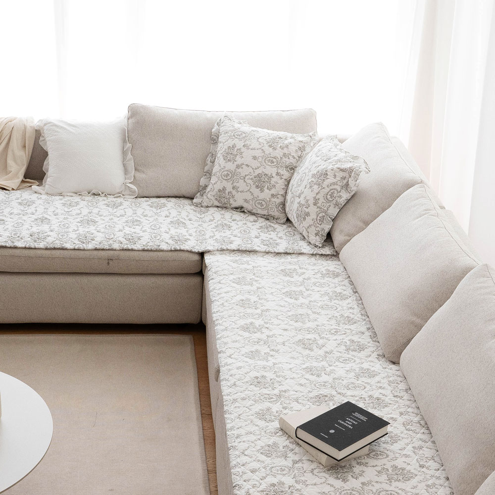 마벨로제 앤틱 사계절 면 쇼파패드 미끄럼방지 소파매트 그레이 2인