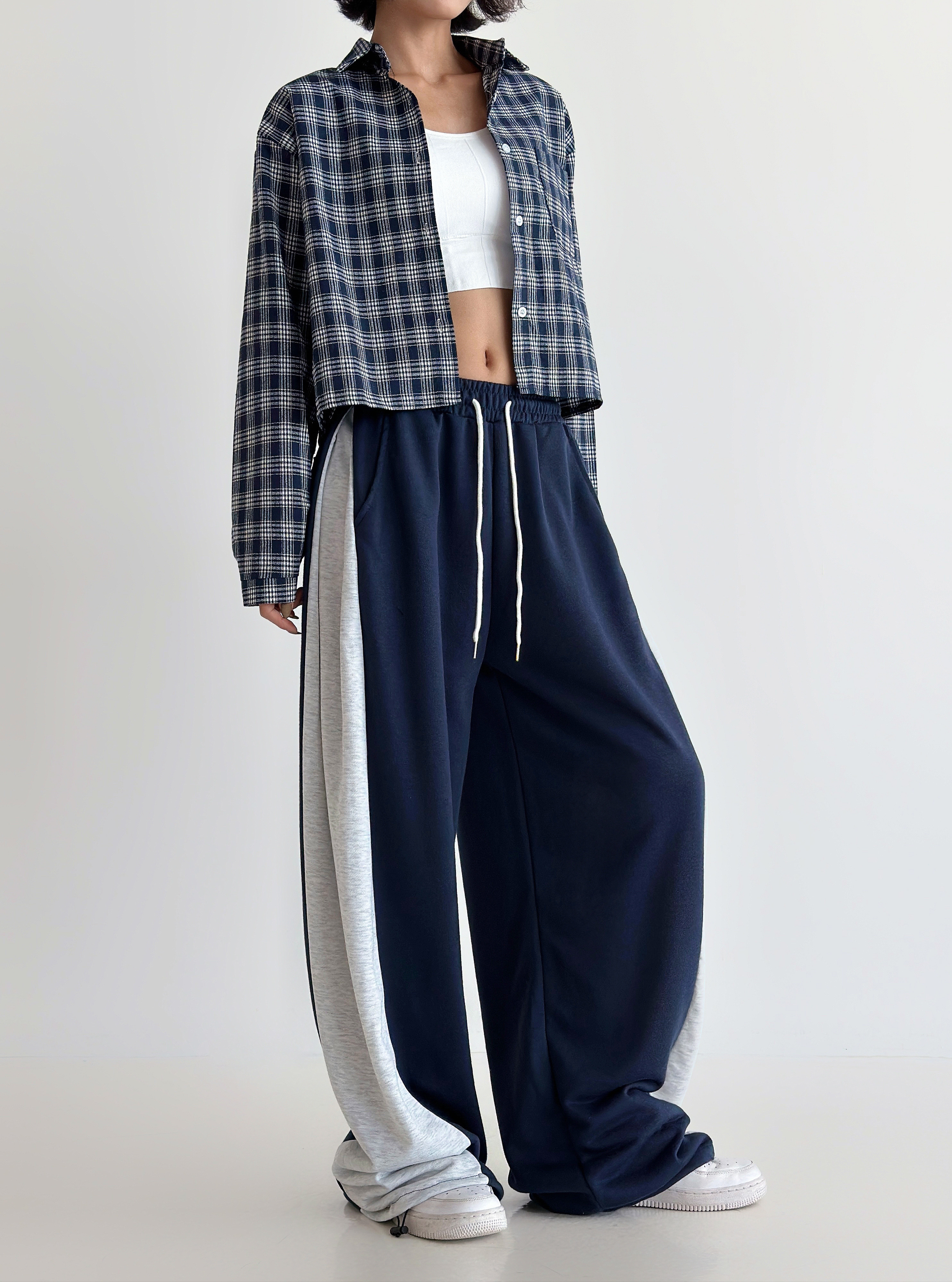 로라벨 모니 기모바지 트레이닝 팬츠 와이드 조거 밴딩 코튼 겨울 벌룬 츄리닝 트랙 키작녀 - 상세 이미지 3