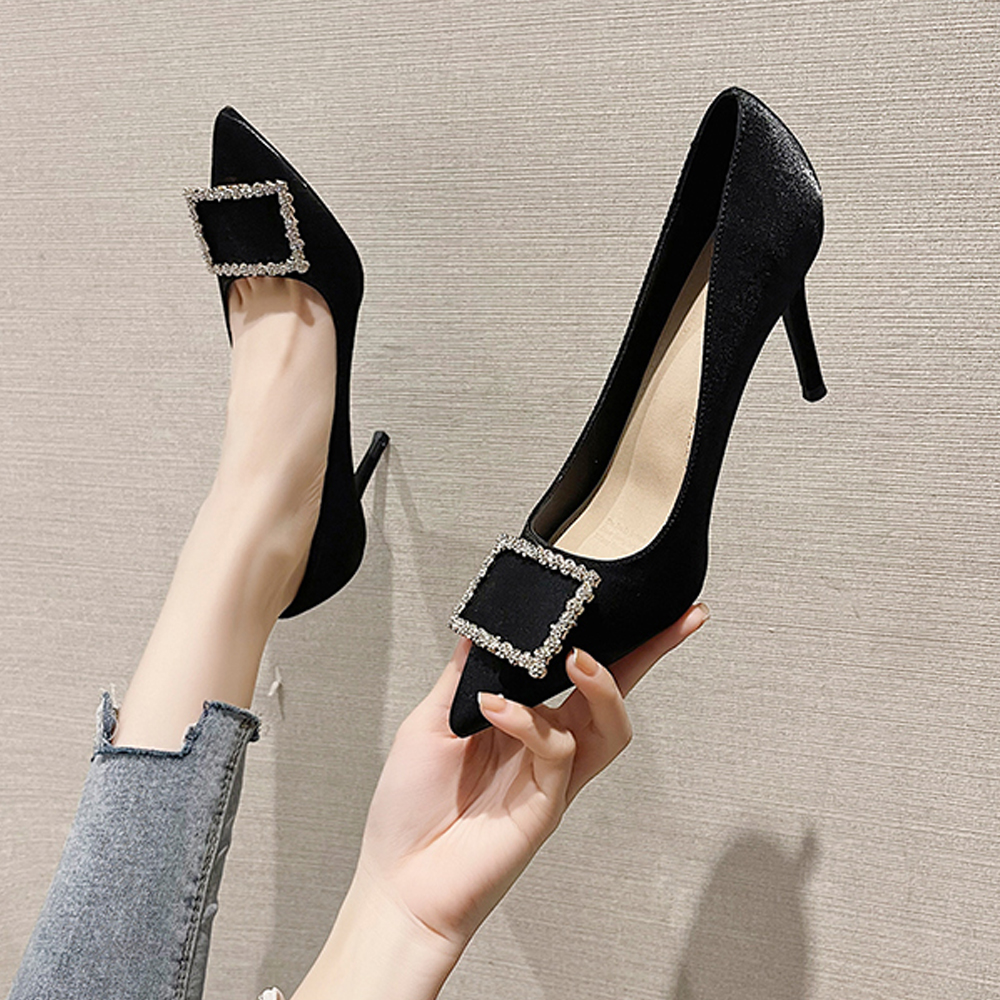 메르보 7,9cm 새틴 스틸레토 큐빅 하이힐 3color : 시크치노