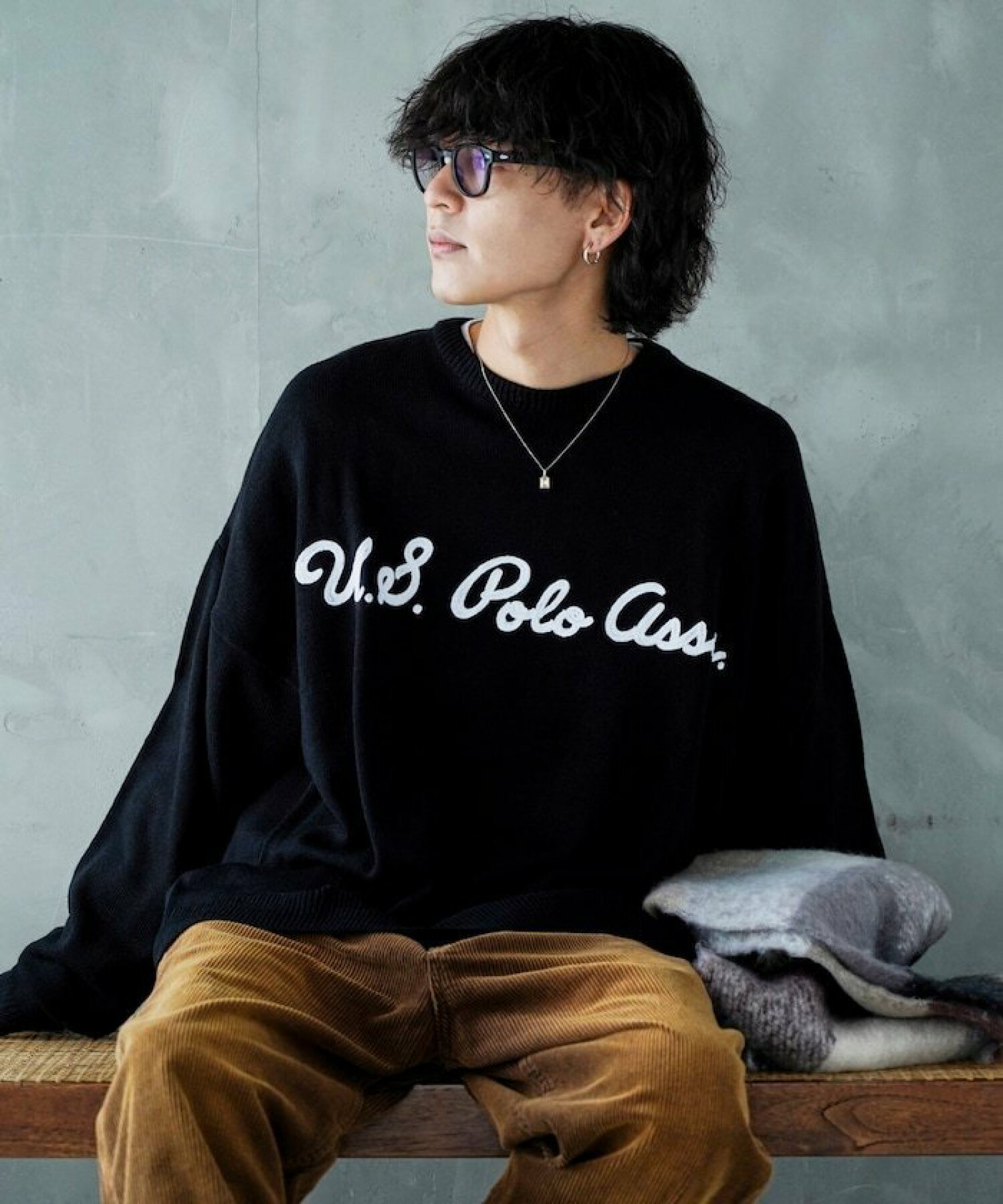 프릭스스토어 U.S. POLO ASSN 비스포크 체인 로고 자카드 니트 4컬러 - 상세 이미지 4