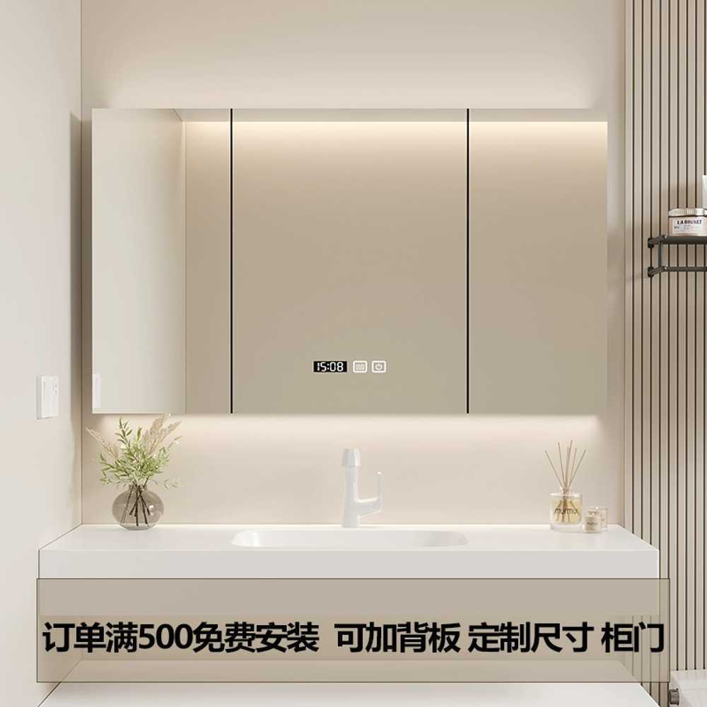 욕실 상부장 거울장 벽걸이 플랩장 도어장 여닫이문 70cm 일반형 원목색 - 상세 이미지 3
