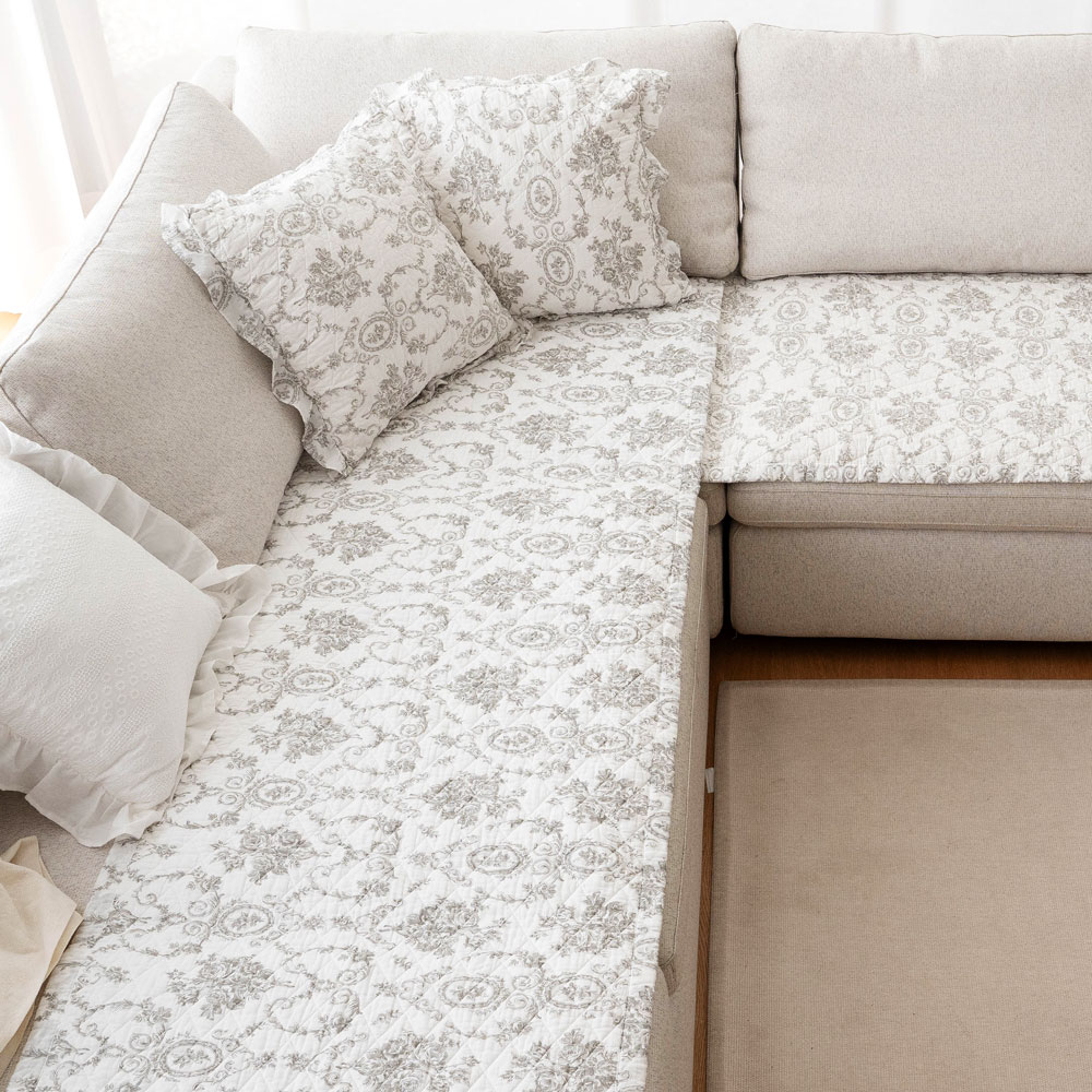 마벨로제 앤틱 사계절 면 쇼파패드 미끄럼방지 소파매트 그레이 2인