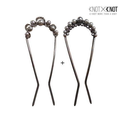 [KNOTXKNOT] 2p 세트 고급스런 크리스탈 믹스 흑진주 u핀 : 모바일서울