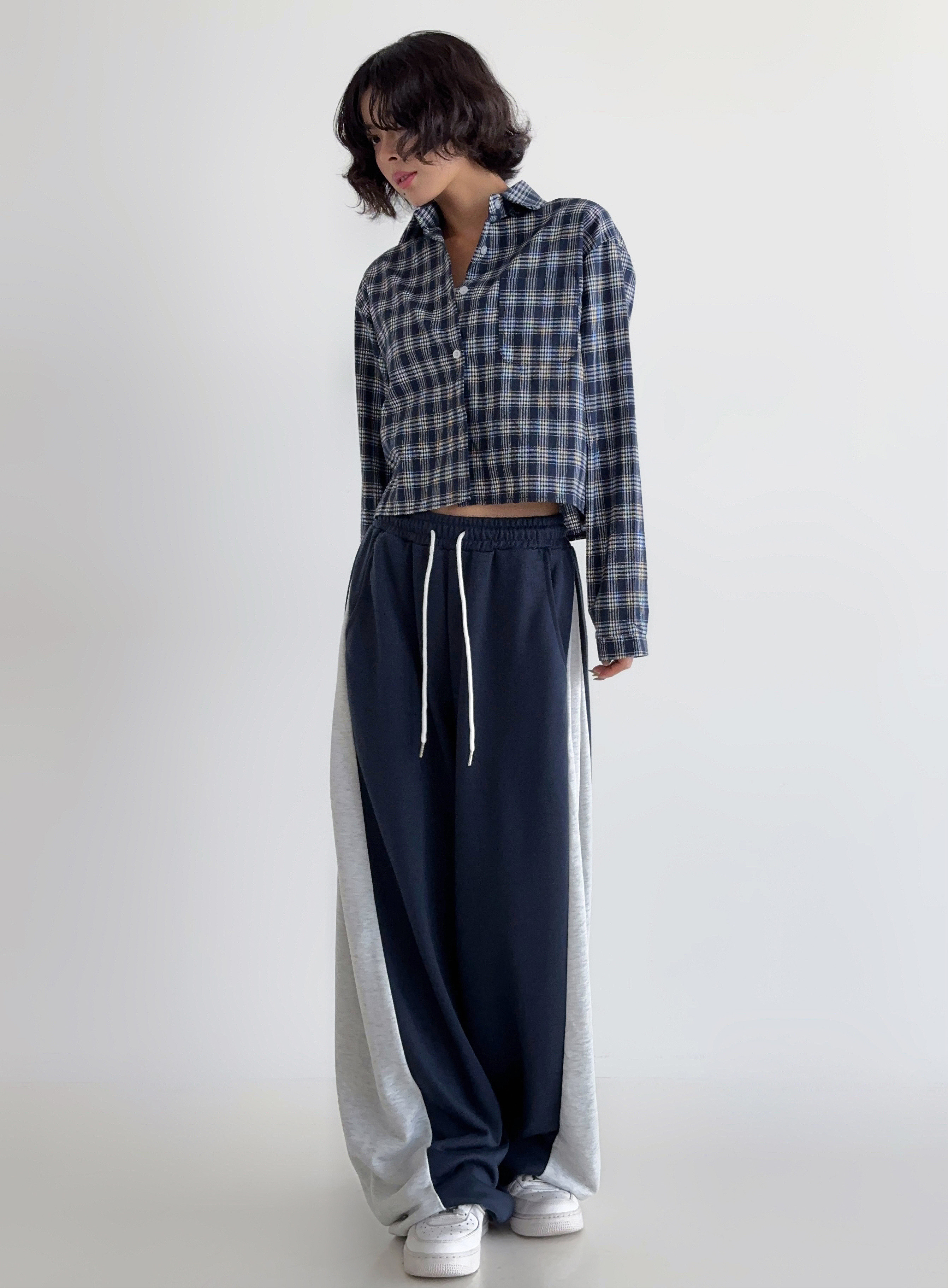 로라벨 모니 기모바지 트레이닝 팬츠 와이드 조거 밴딩 코튼 겨울 벌룬 츄리닝 트랙 키작녀 - 상세 이미지 4