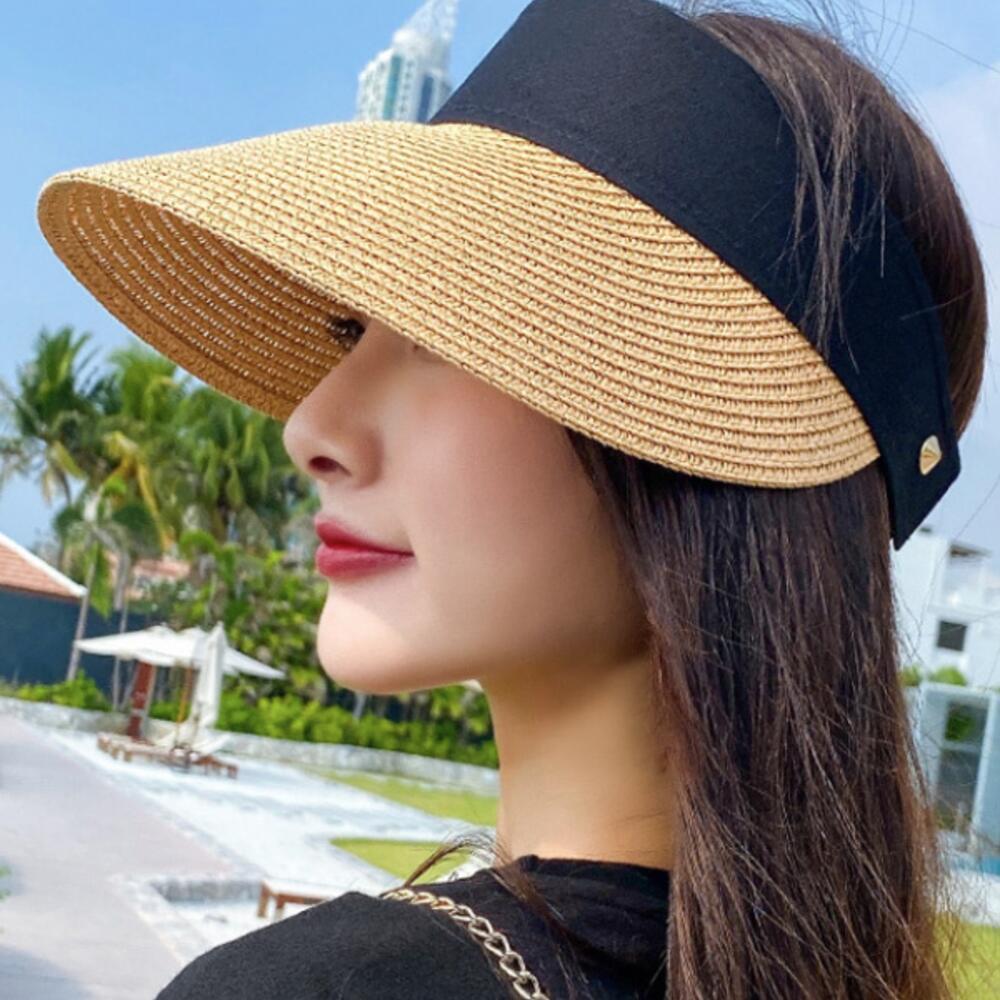 여성 밀집모자썬캡 라탄 돌돌이모자 롤링 선캡 - 상품 이미지