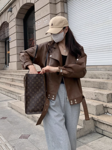 멋퀸 오버핏 고퀄질감 브라운 블랙 밀크베이지 pu 지퍼 라이더 가죽 자켓