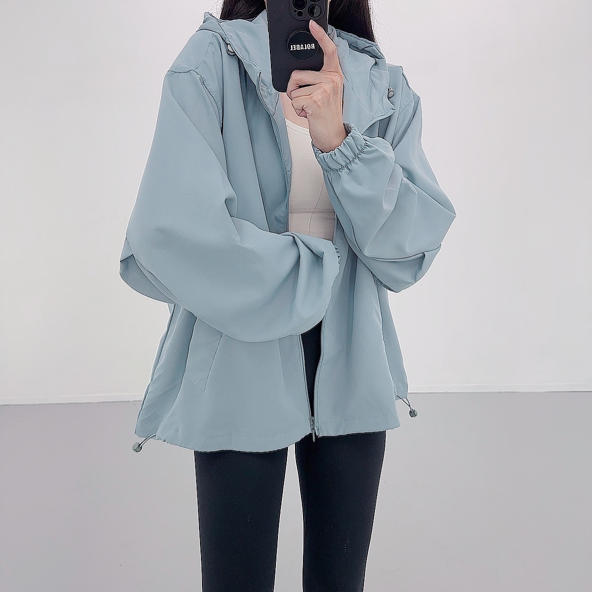 로라벨 카벨 후드 여성 바람막이 집업 가을 간절기 아노락 야상 점퍼 봄 오버핏 아우터 롱 - 상세 이미지 2