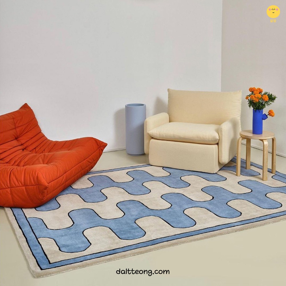 달떵 미드센츄리 체커보드 디자인A 포인트 러그 빈티지 수입 거실 침실 120x180