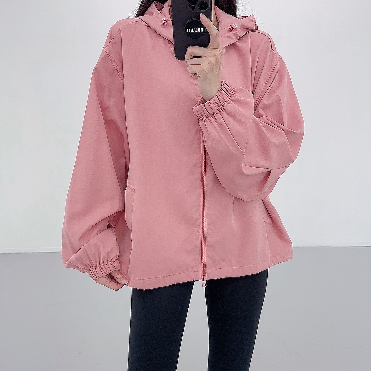 로라벨 카벨 후드 여성 바람막이 집업 가을 간절기 아노락 야상 점퍼 봄 오버핏 아우터 롱 - 상세 이미지 4