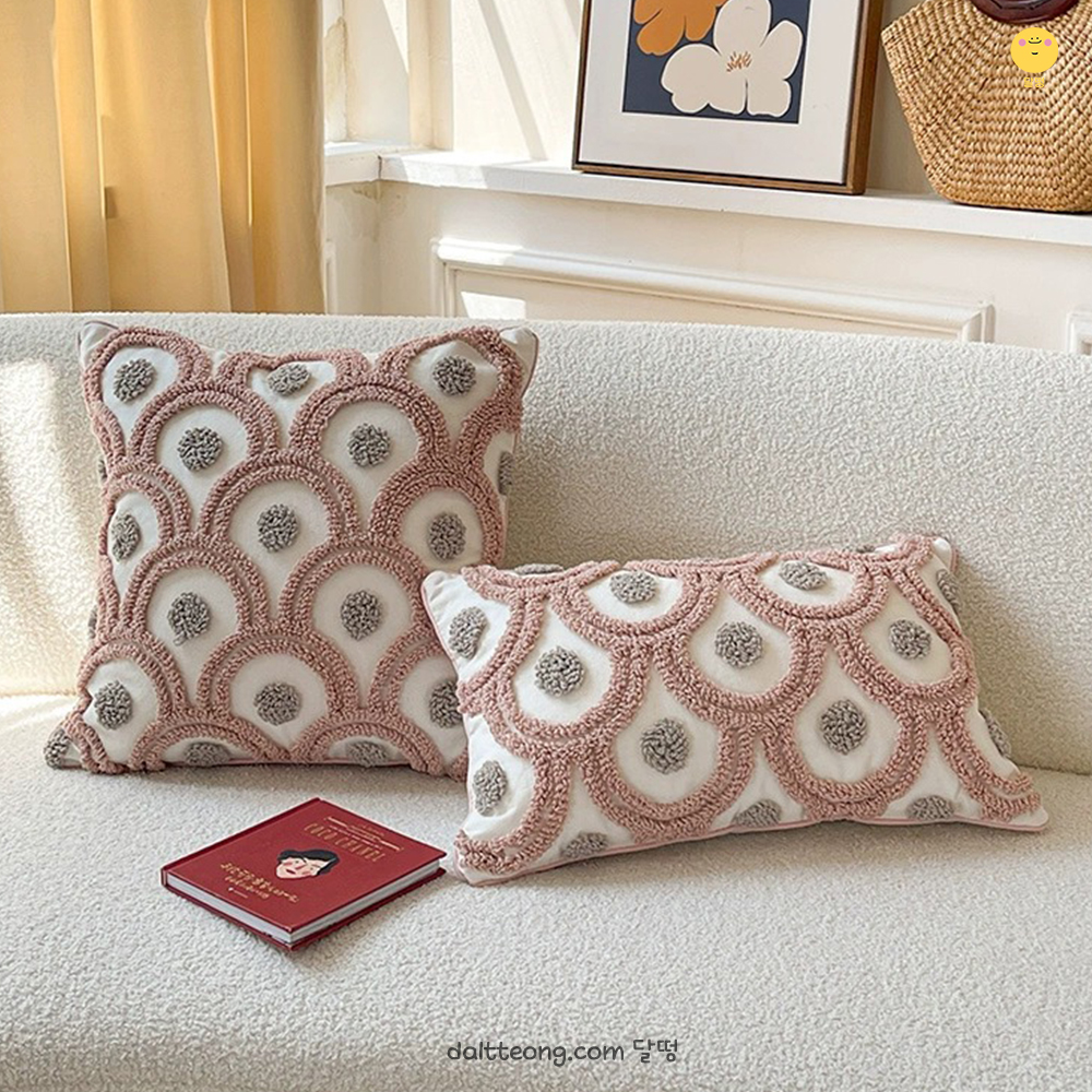 달떵 북유럽 웨이브 터프팅 분홍 거실 쇼파 쿠션 커버 인테리어 패브릭 고급