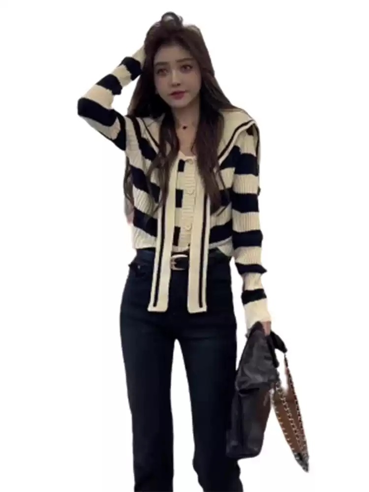 한블리 97화 한보름 가디건 세일러 가을 스트라이프 의상 옷 패션 - 상세 이미지 5