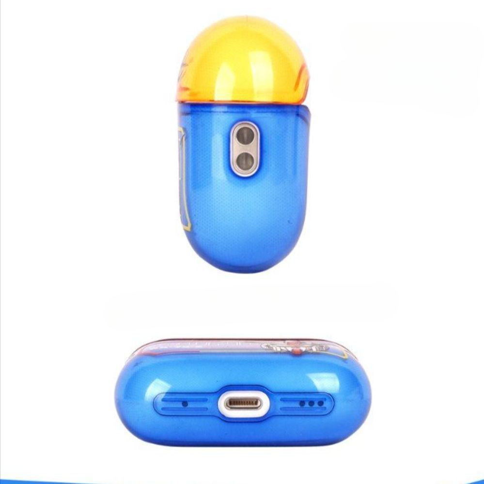 에어팟4 4세대 투명 케이스 검담 실리콘 커버 방패 스트랩 파란색과 노란색 대비 색상 Apple AirPods Pro 2세대 - 상세 이미지 4