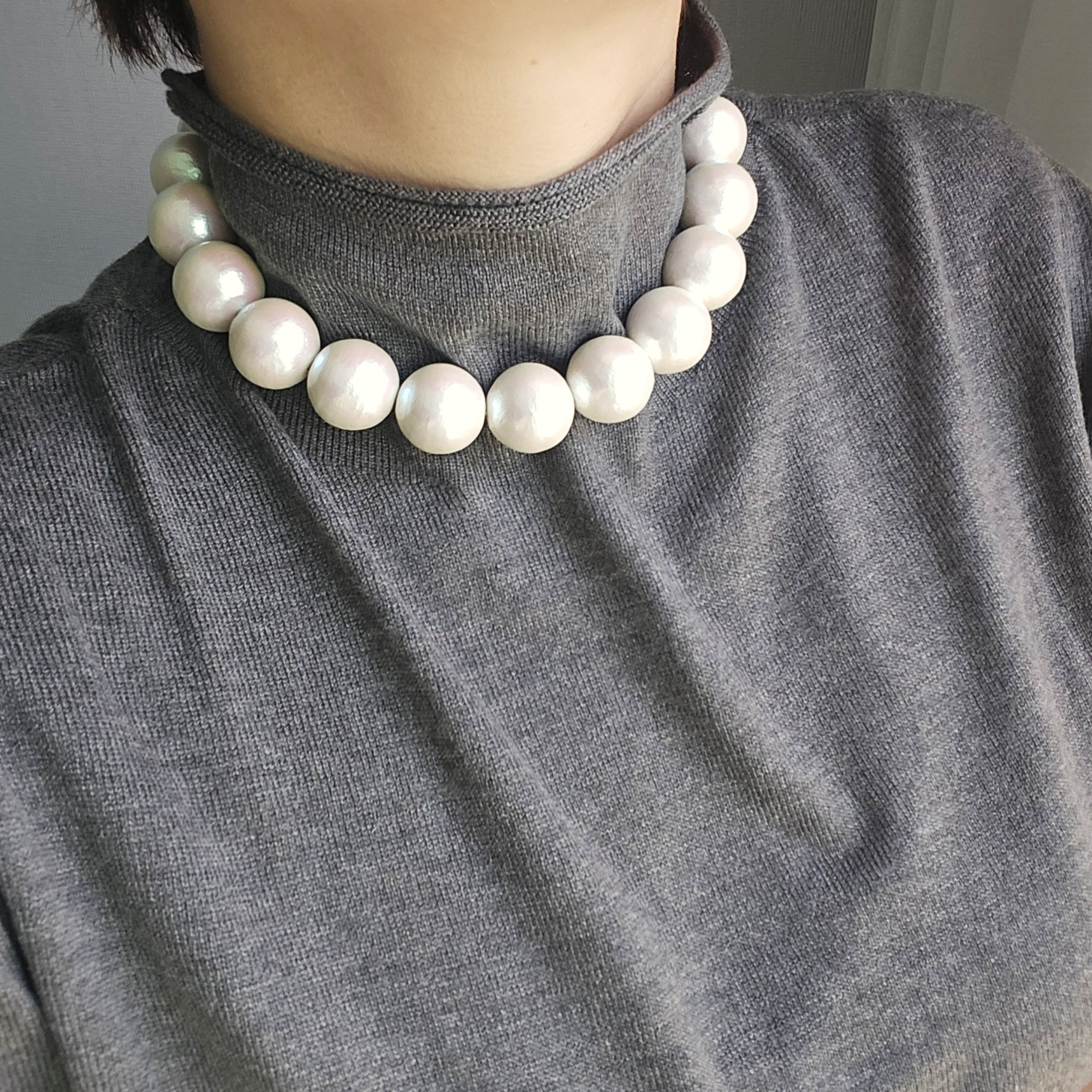 20mm 22mm 프리미엄 자이언트 볼드한 코튼펄 왕 진주 초커 마그넷 자석 목걸이 이미지 7
