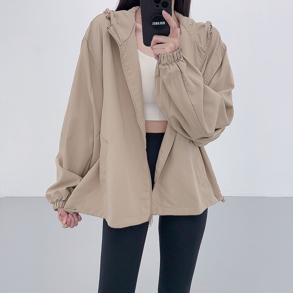 로라벨 카벨 후드 여성 바람막이 집업 가을 간절기 아노락 야상 점퍼 봄 오버핏 아우터 롱 - 상세 이미지 5