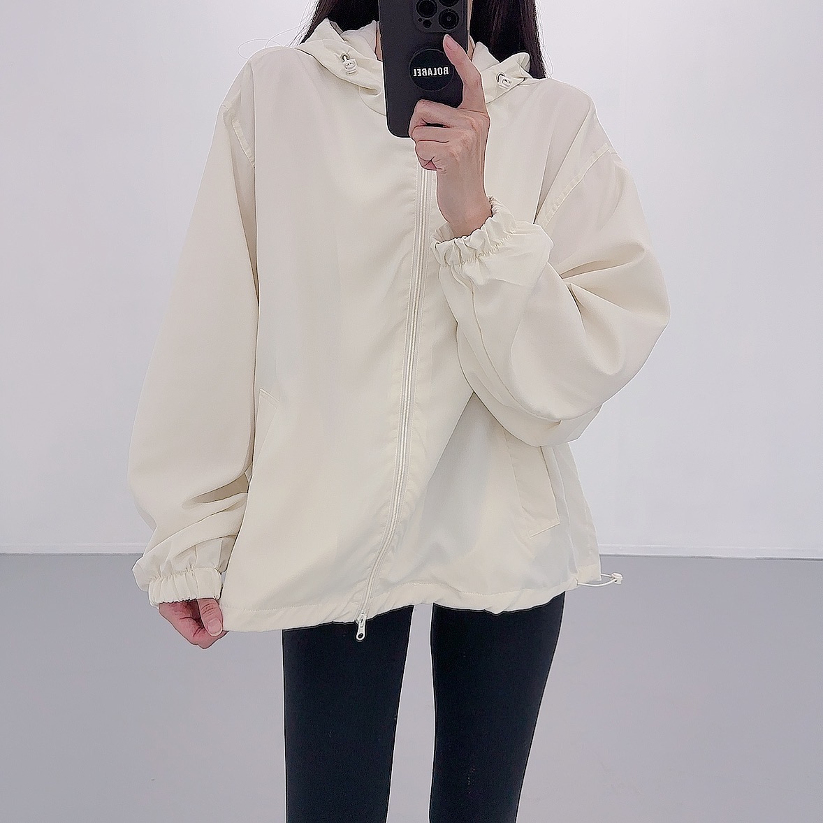 로라벨 카벨 후드 여성 바람막이 집업 가을 간절기 아노락 야상 점퍼 봄 오버핏 아우터 롱 - 상세 이미지 3