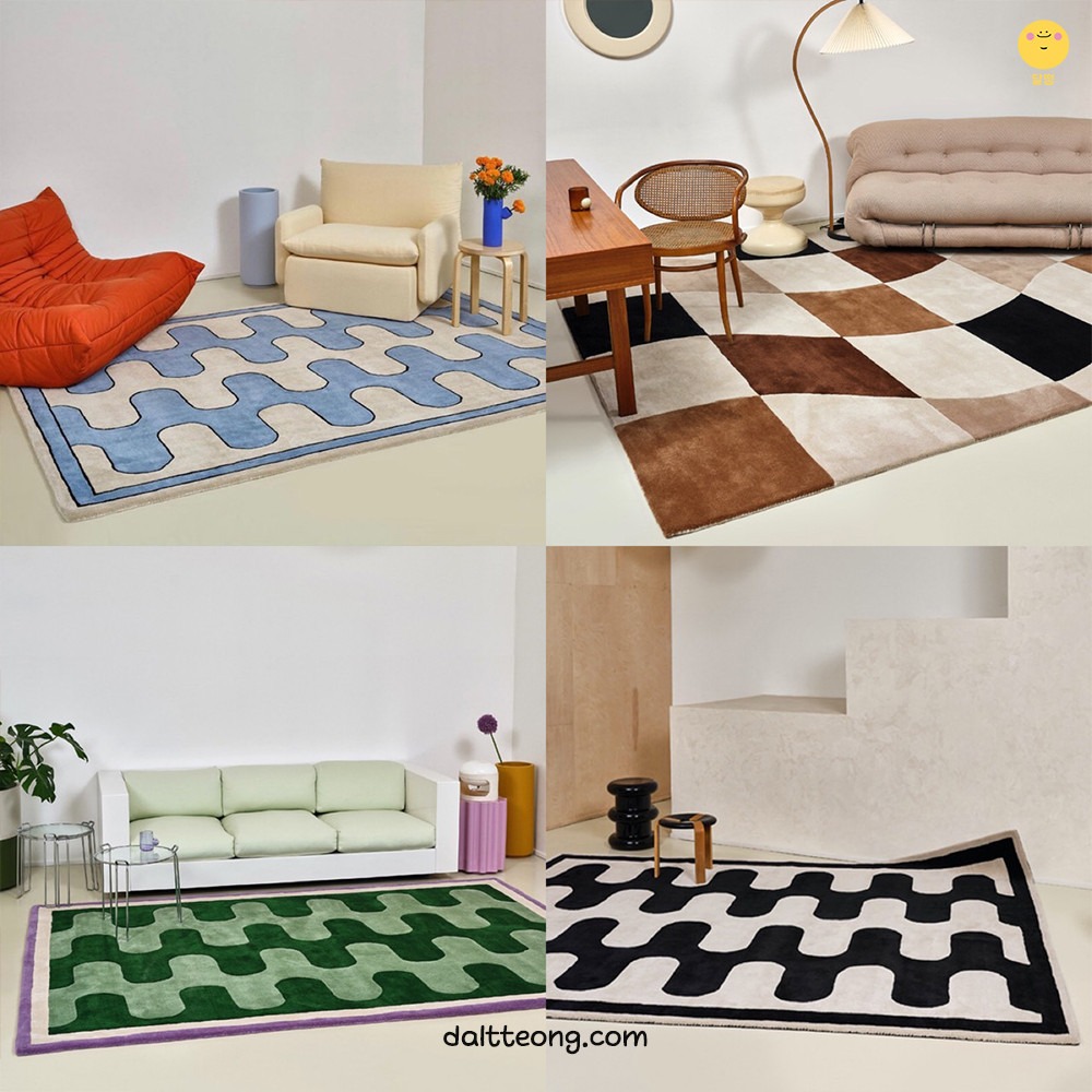 달떵 미드센츄리 체커보드 디자인A 포인트 러그 빈티지 수입 거실 침실 120x180