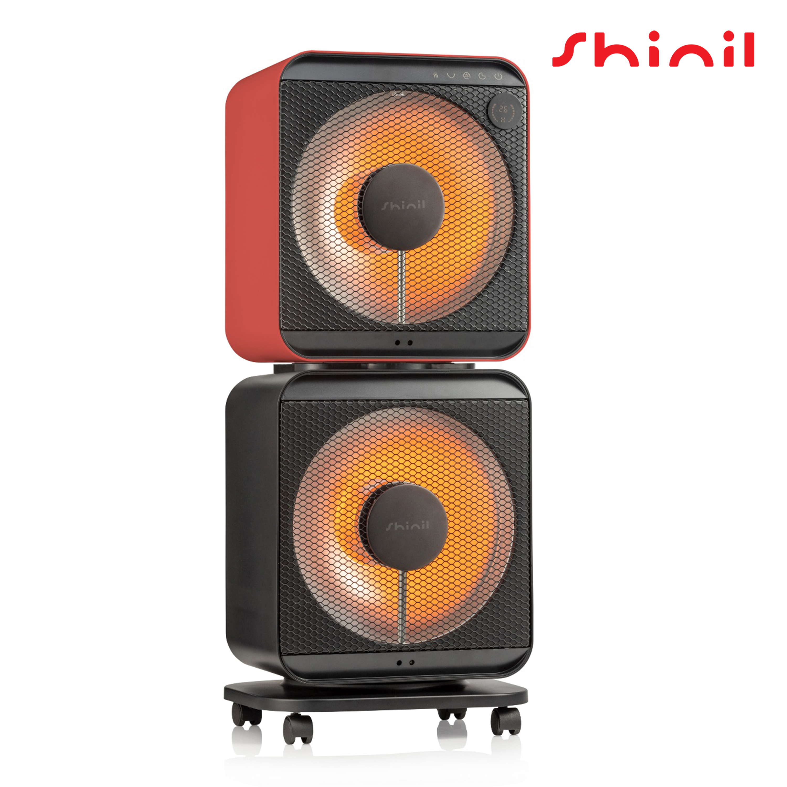 신일 전기히터 하이라이트 전기난로 에코팬큐브 온열기 난방기 스토브 2구 레드블랙