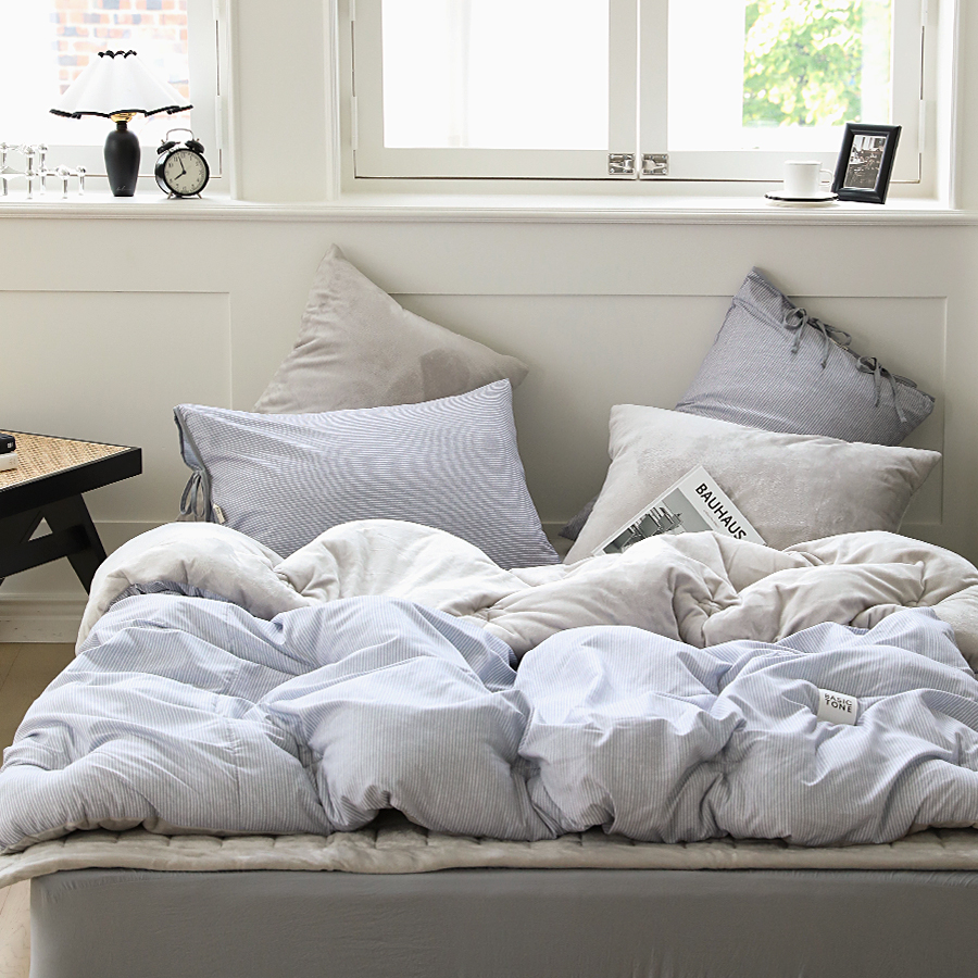 극세사이불 겨울 차렵이불 타탄 따뜻한 옥수수솜 침구 SS