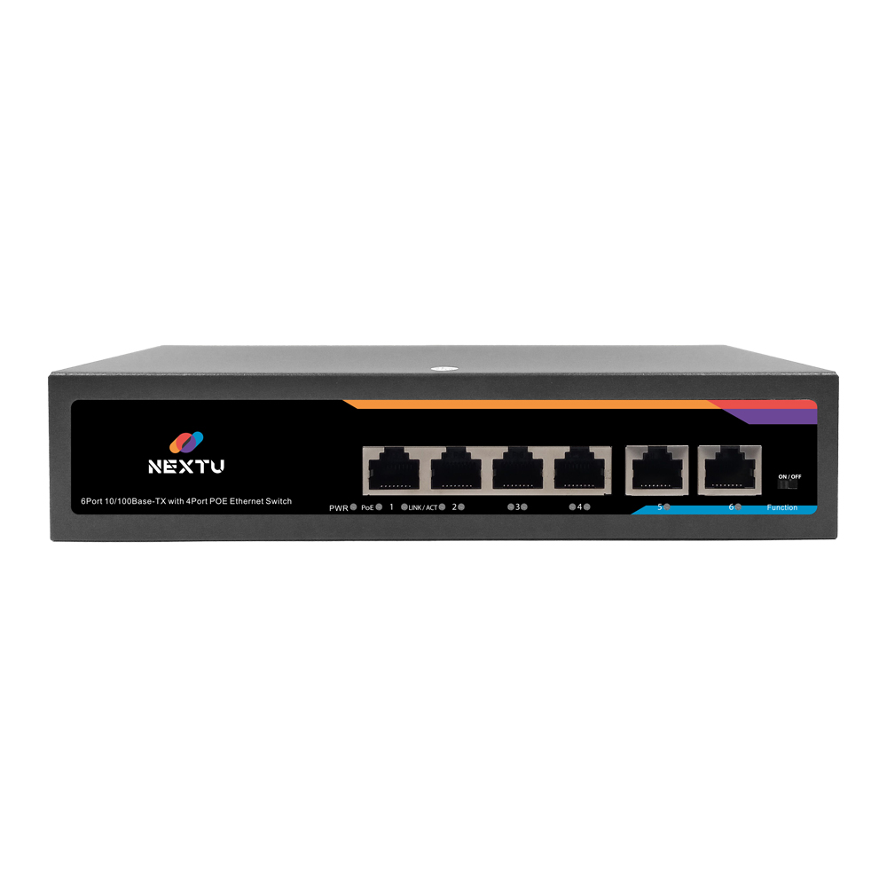 4포트 10/100 PoE+2포트 업링크 스위치허브 60W NEXT-POE506-TP - 상품 이미지