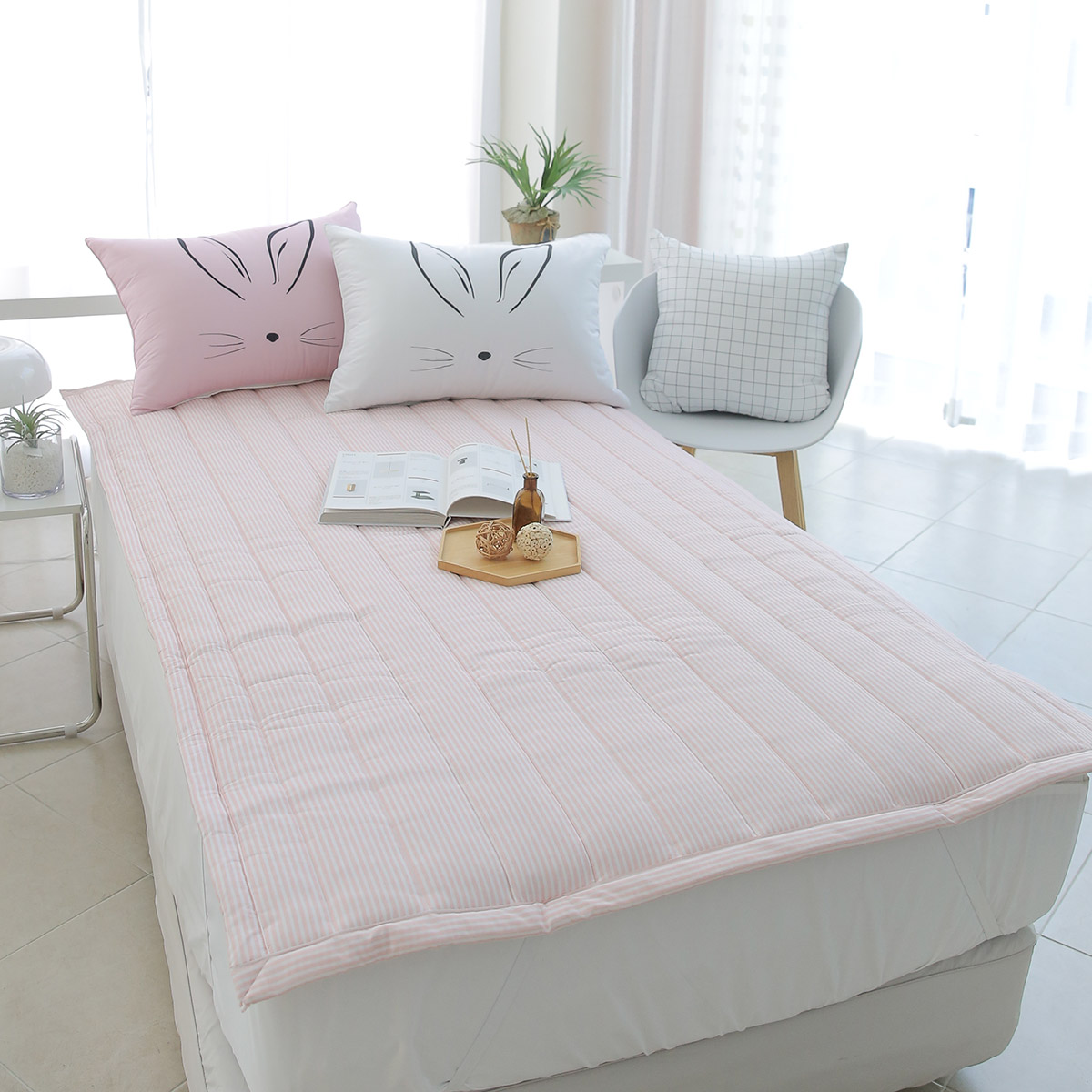 이불패드 침대패드 스트라이프 알러지케어 고정밴드 SS