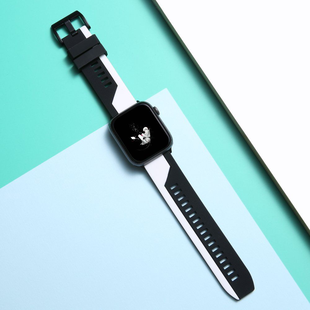 애플워치 10세대 스트랩 스포츠 투톤 컬러 실리콘 밴드 흰색과 검정색 40mm (iwatch4/5/6/se 세대) - 상세 이미지 5