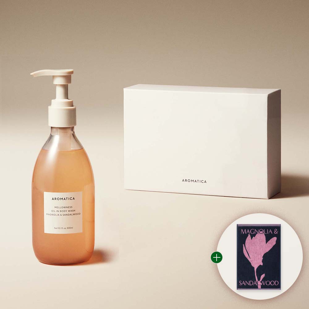 아로마티카 멜로우니스 오일 인 바디워시 매그놀리아 & 샌달우드 290ML +타올세트 - 상품 이미지