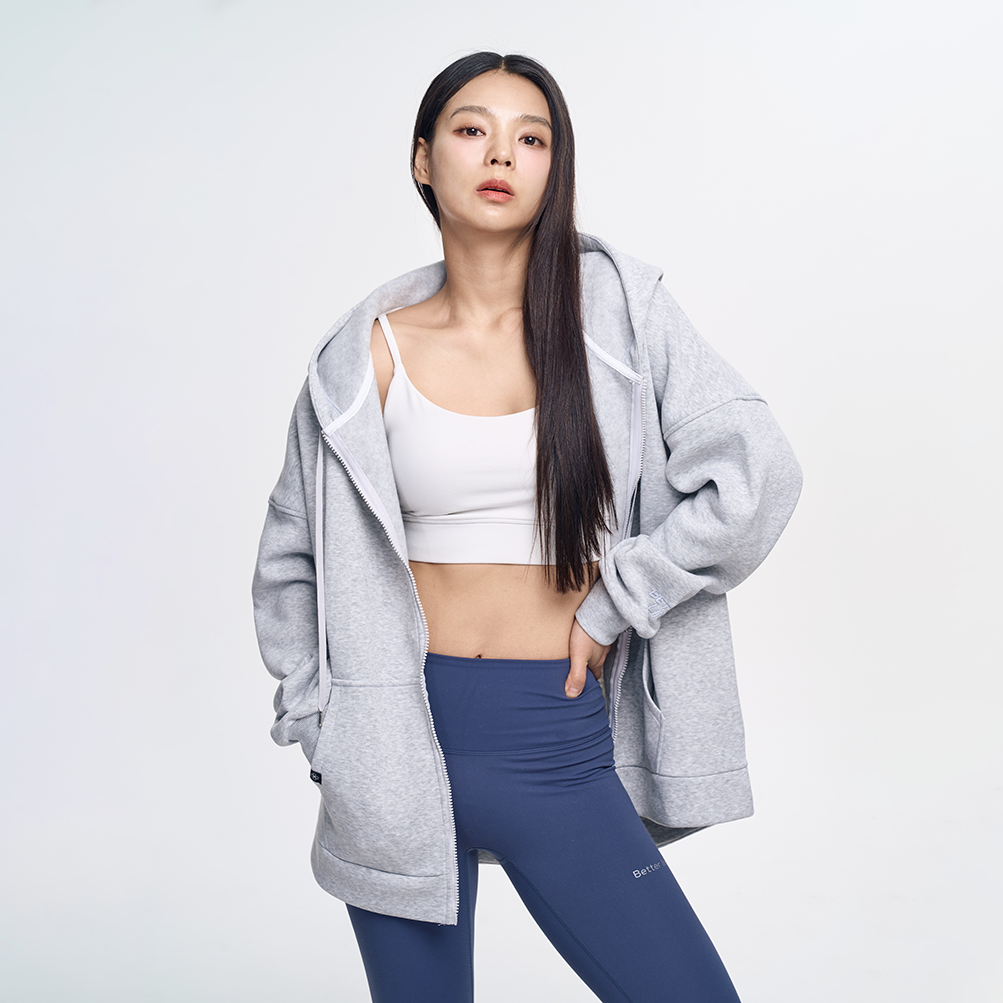 롱 후드집업 후드티 오버핏 엉덩이 덮는 무지 여자 맨투맨 이미지 3