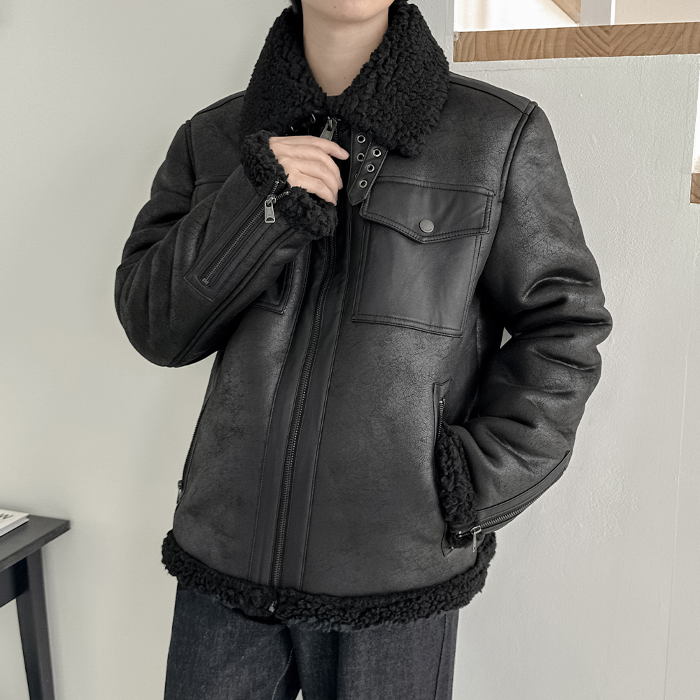 타미힐피거 무스탕 레더 자켓