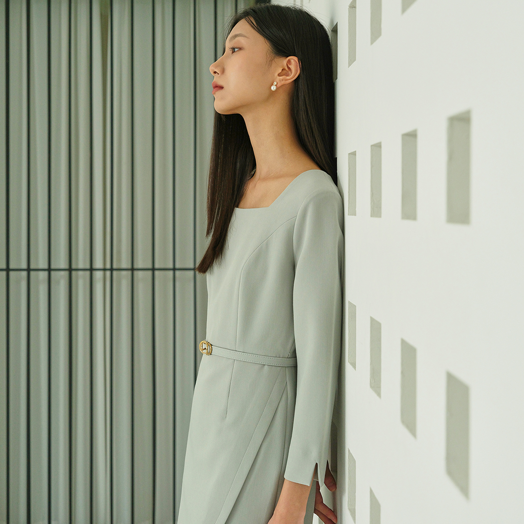 [임주은 착용] SCARLETT Square neck pencil dress_mint 이미지 3
