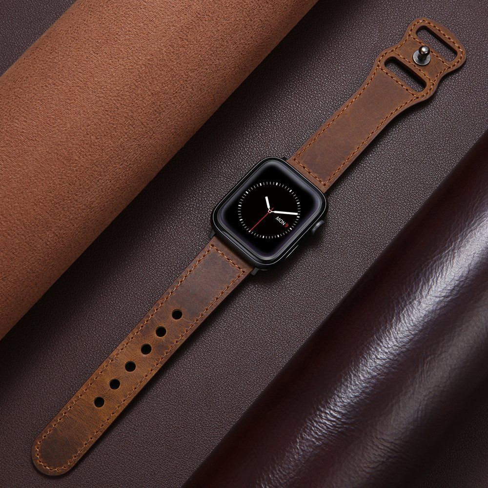 애플워치10 10세대 스트랩 리얼 가죽 밴드 크레이지 호스 다크 브라운 40mm (iwatch4/5/6/se 세대) - 상품 이미지