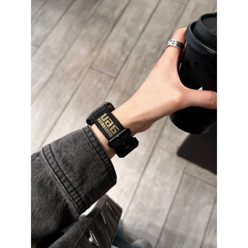 애플워치 10세대 캔버스 스트랩 나일론 레터링 밴드 블랙 옐로우 라벨 3링 캔버스 스트랩 40mm iwatch4/5/6/SE 세대 - 상세 이미지 4