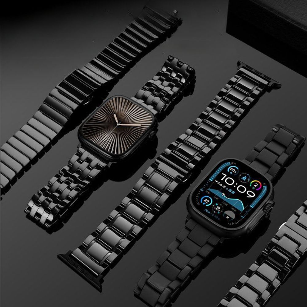 애플워치10 10세대 스트랩 세라믹 메탈 광택 스트랩 원비드 세라믹 시계줄 - 블랙  S10 동일  Apple watch10 46mm - 상품 이미지