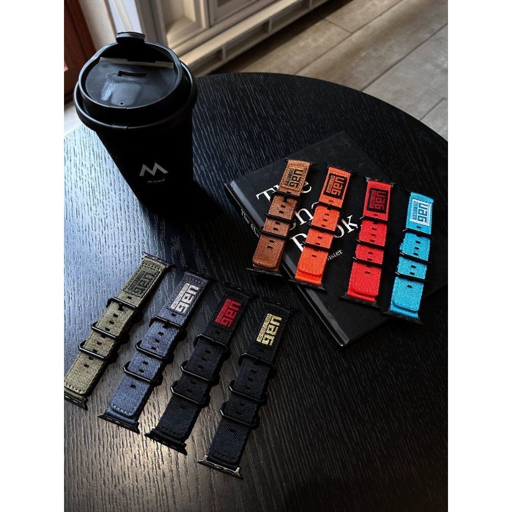 애플워치 10세대 캔버스 스트랩 나일론 레터링 밴드 블랙 옐로우 라벨 3링 캔버스 스트랩 40mm iwatch4/5/6/SE 세대 - 상세 이미지 3