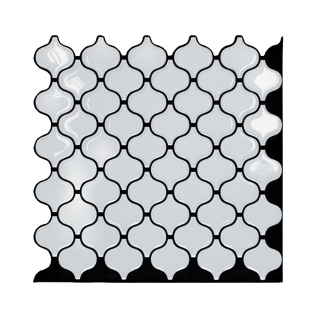 3D 입체 타일스티커 데코시트지 후면접착 생활방수 254X254mm, 검은줄백색 다마스크